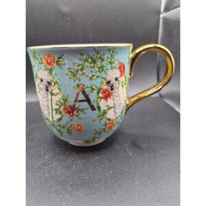 Anthropologie Lisa Kota Initial A Llama Mug With Gold Handle  Floral Design
